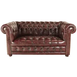 Zweisitzer-Sofa Chesterfield Manchester aus echtem Rindsleder New Red