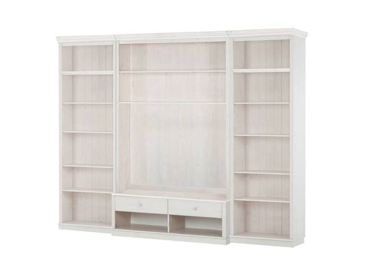 Anita-bibliothèque Avec Meuble TV Bas G En Pin Laqué Blanc