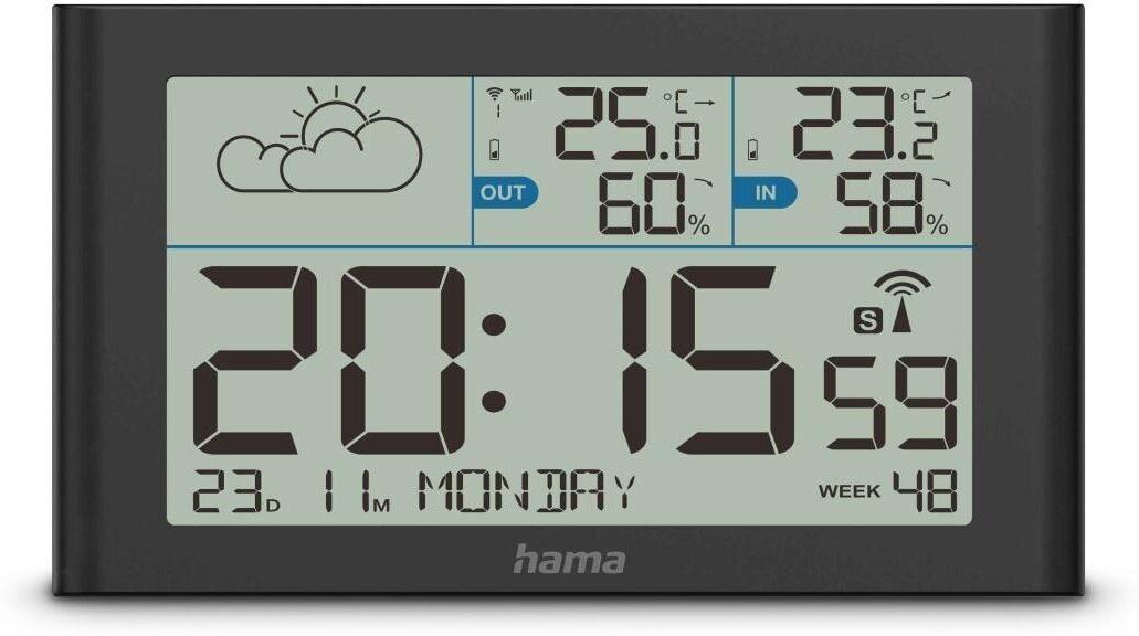 Funkwetterstation HAMA "Sylt", schwarz, Wetterstationen, Funkwetterstation, Wetterstation mit Aussensensor, Funk und Wecker schwarz Einheitsgröße