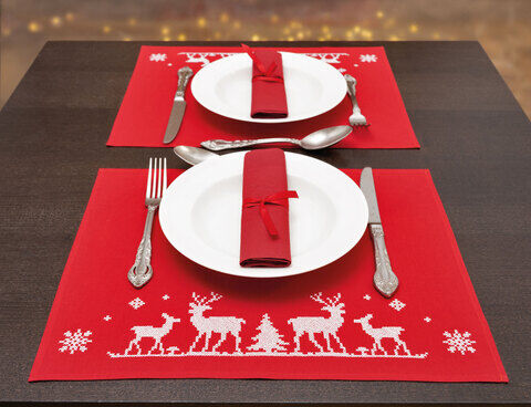 Tischsets "Rehe rot/weiß", 2er-Set