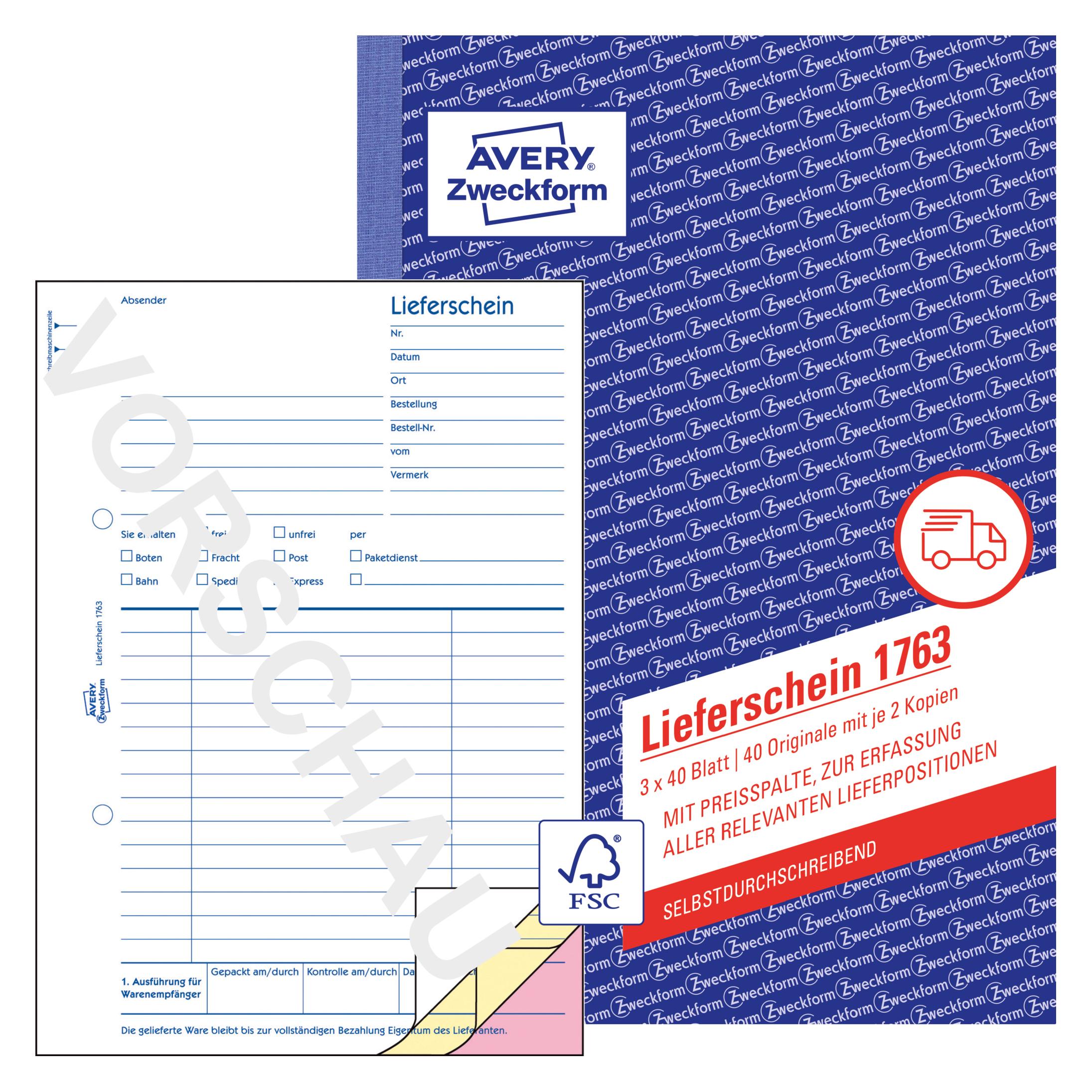 Avery Lieferscheine mit Preisspalte (40x) (1763)