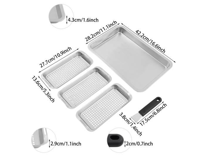 Ensemble de plats de cuisson en acier inoxydable, poêle de cuisson en acier inoxydable, plat en acier inoxydable avec panier de cuisson pour griller le poisson, le steak, les légumes