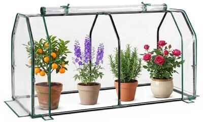 Costway Portable Mini Greenhouse with PE Cover and Zippered Door for Vegetables-Green