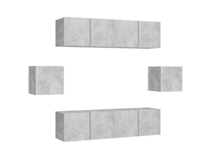 KGFHERENB 6-tlg. TV-Schrank-Set Hängend Betongrau Holzwerkstoff Schwebendes Design für Wohnzimmer und Gästezimmer, bietet modularen Stauraum und ist leicht feucht abwischbar.