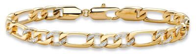 "Men's Big & Tall Men's Diamond Accent Pave-Style Gold-Plated Figaro-Link Bracelet 8.5"" by PalmBeach Jewelry in White (Size ONE SIZE)"