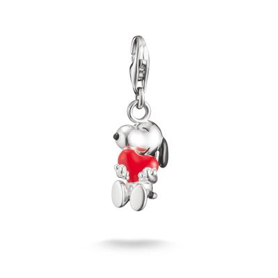 Charm-Einhänger THOMAS SABO "THOMAS SABO x Peanuts Snoopy & Herz Charm - Original", rot (silberfarben, schwarz, rot), Charms, Damen, Silber 925 (recycelt)