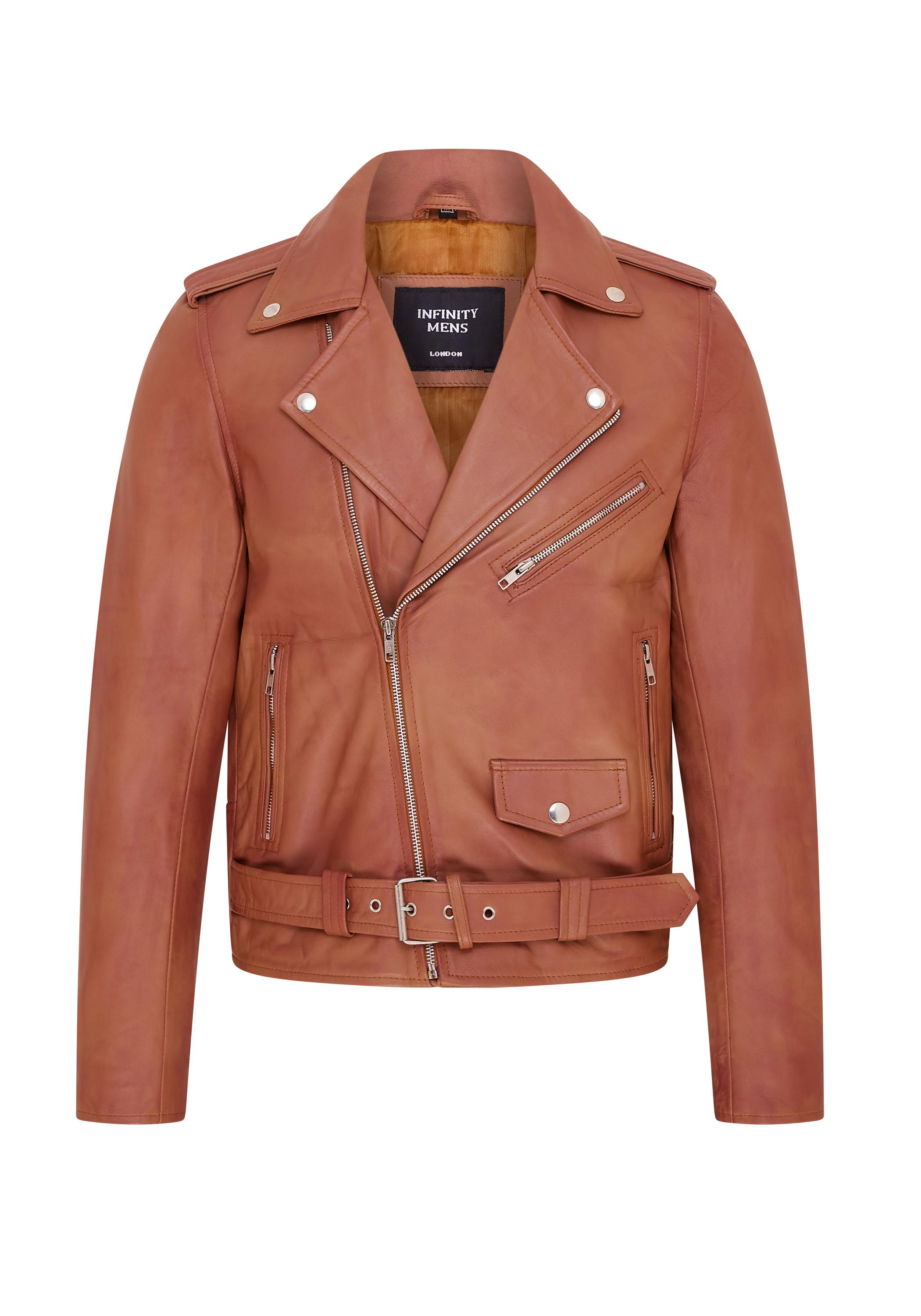 Hellbraune klassische Brando-Leder-Bikerjacke für Herren – Heinola
