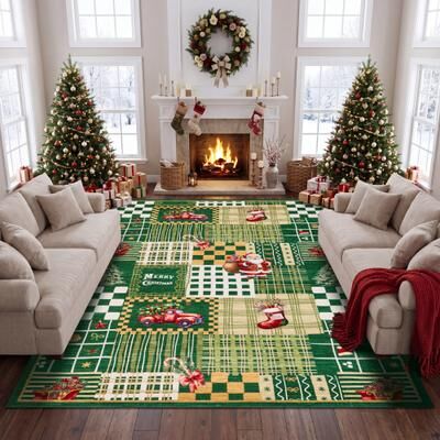 Garvee Christmas Patchwork Washable Area Rug