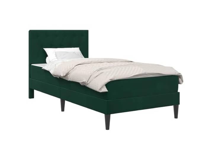 TUERYAFEK Samtbett Mit Matratze 90x190 Dunkelgrün Stauraum unter dem Bett, Sperrholz-Kopfteil, Lattenrost inklusive, pflegeleicht