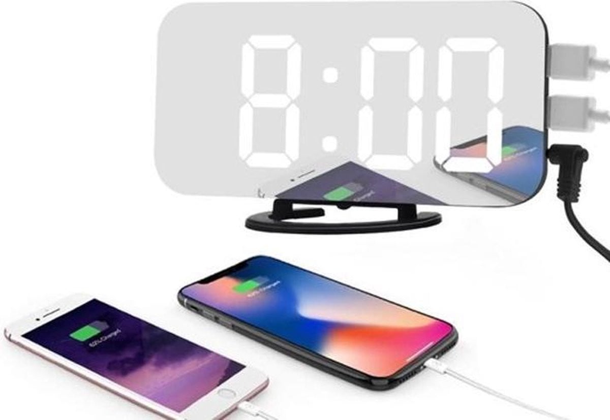Digitale LED spiegelwekker met USB-aansluiting