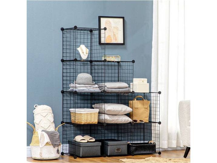 MEUVYX Étagère à Chaussures Modulable avec 9 Compartiments Ouverts en Fil Métallique Noir 105 × 35 × 105 cm