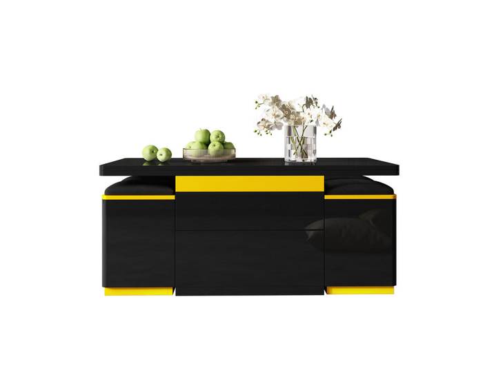 Flieks Couchtisch 100x50 Schwarz Hochglanz Höhenverstellbar Klappbar, 50x43x100 cm, Wohnzimmer, Wohnzimmertische, Couchtische