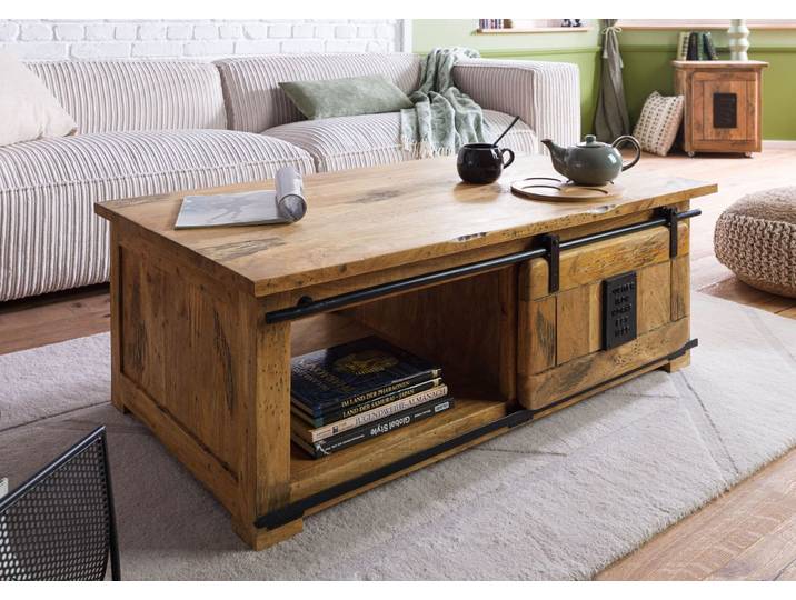 Couchtisch Mango 120x70x45 natur lackiert RAILWAY #1007