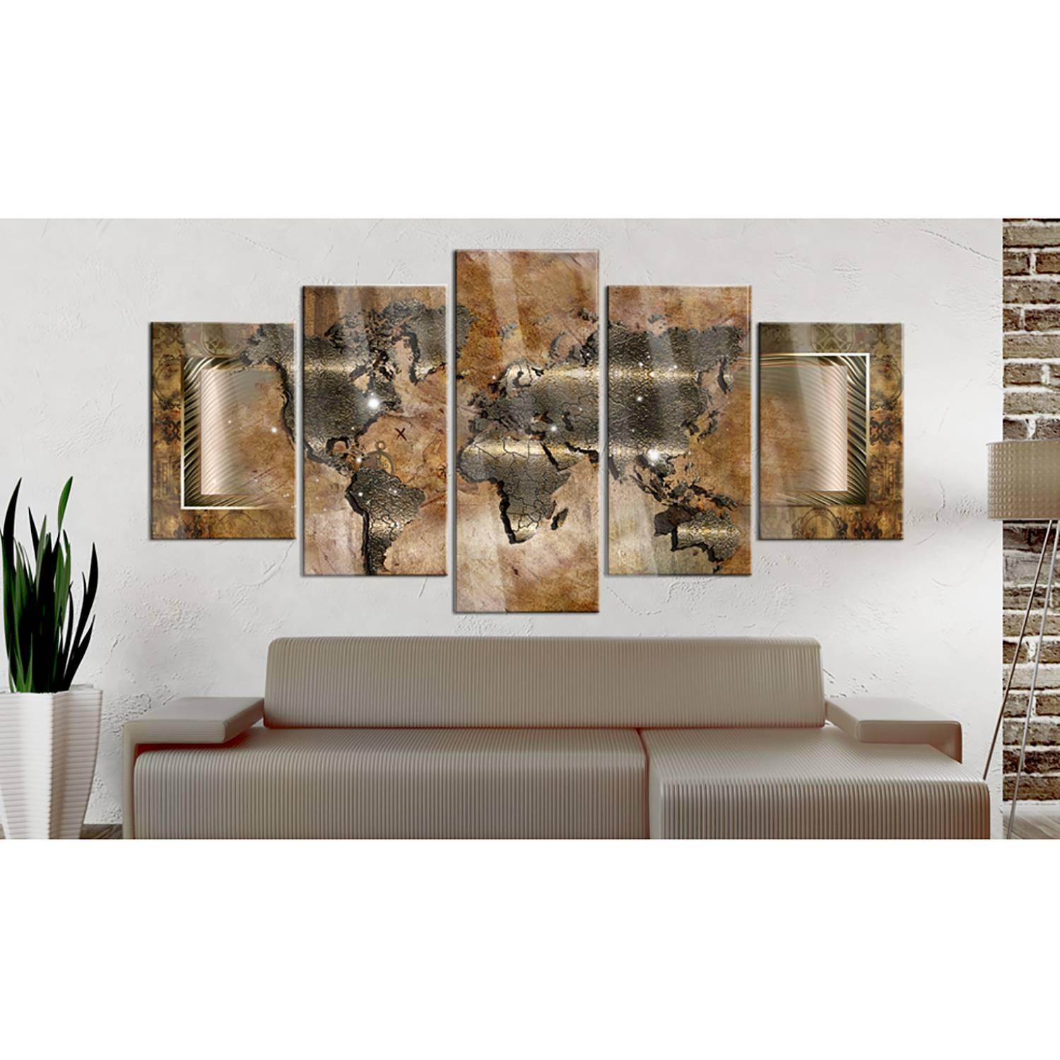home24 Steel Map Acrylglas-afbeelding, Goud, 100 x 50 cm