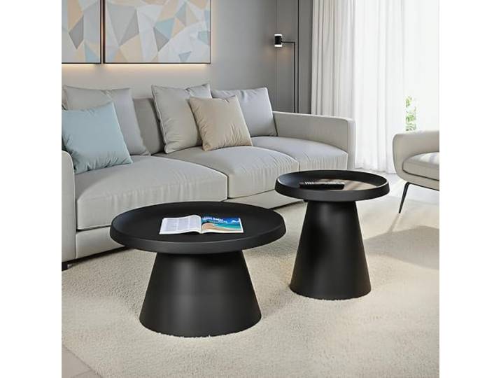 WEBER INDUSTRIES Lot de 2 Tables Basses Rondes Lotus Noir