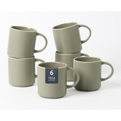 Becher OTTO HOME "Kaffeebecher Ylvii, 6er Set", beige (grün), H:9,4cm Ø:8,8cm, Steinzeug, Trinkgefäße, Becher, spülmaschinenfest und mikrowellengeeignet, 350 ml