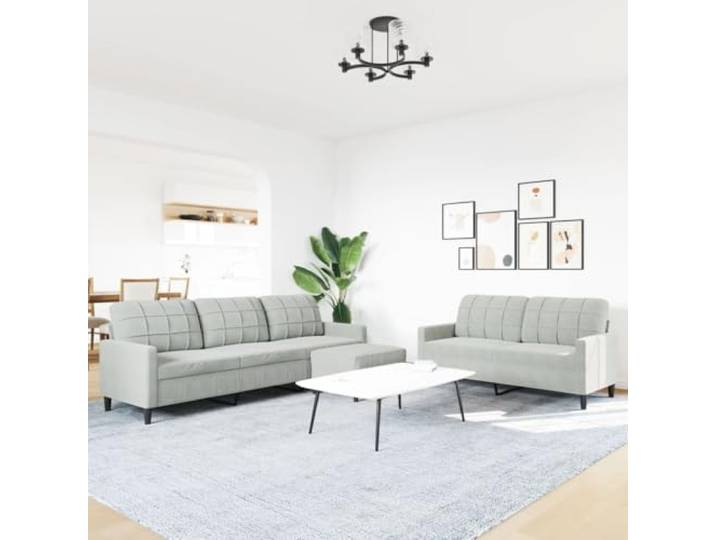 KTHLBRH 3-teiliges Sofa-Set aus hellgrauem Samt Metallrahmen, Schaumstoffpolsterung, Fußstütze inklusive, 2+3-Sitzer-Sofa
