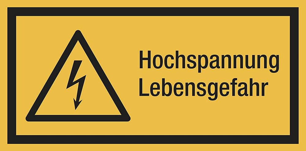 kaiserkraft Kombischilder mit Text für Warnkennzeichen, Hochspannung Lebensgefahr, rechteckig, VE 10 Stk, Folie, LxH 105 x 52 mm