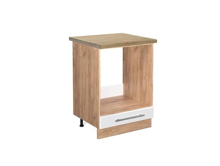 Vicco Herdumbauschrank Fame-Line, Weiß Hochglanz, 60 cm MDF-Front · Arbeitsplatte Eiche · Höhenverst. Füße · Metallgriffe · Einfache Integration
