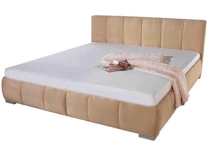 Polsterbett, Luxus-Microvelours, Beige, 192×210 cm, Mit Bettkasten, Maintal