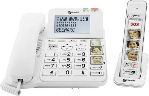 Geemarc AMPLIDECT COMBI-PHOTO 295 Schnurgebundenes Seniorentelefon Anrufbeantworter, Foto-Tasten Beleuchtetes Display Weiß