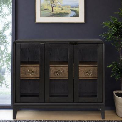 ZWYO HOSIMU "42"" Mid-Century Modern Buffet Sideboard Cabinet with Glass Doors, Two Center Drawers and Storage Shelves"