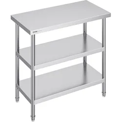 VEVOR Lebensmittel-Zubereitungstisch aus Edelstahl, 457 x 914 x 864 mm gewerblicher Küchenarbeitstisch, mit 2 verstellbaren Unterregalen, robuster Zubereitungstisch aus Metall für Grill, Küche