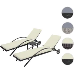 2er-Set Sonnenliege HWC-E27, Relaxliege Gartenliege, Poly-Rattan ~ schwarz, Kissen creme-beige