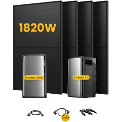 EcoFlow Stream Ultra, All-in-One Speicher für Balkonkraftwerke, mit 4 x 455 Bifaziale Solarmodule, by Powerness - Stream Ultra + Stream AC Pro | 3840Wh / ohne Zubehör / Standardversand