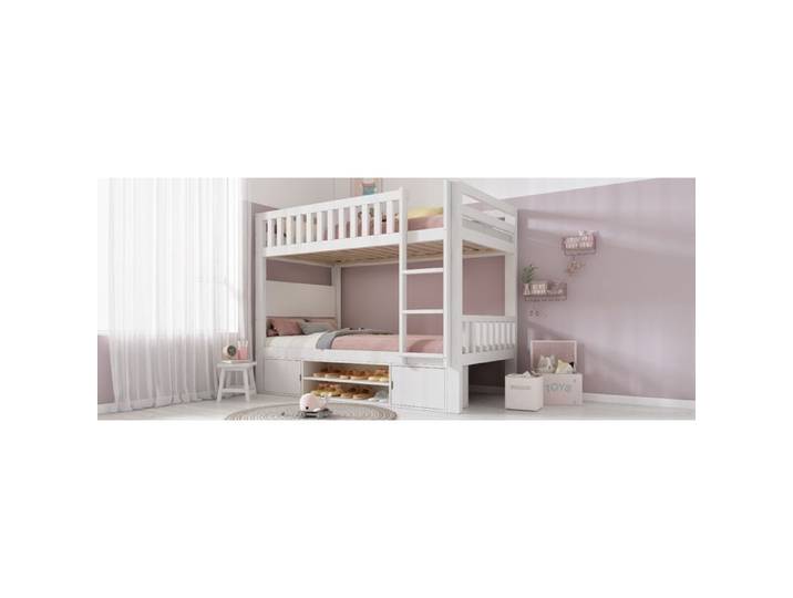 ROVRYN Lit superposé enfant blanc 90 x 200 cm avec table rabattable et rangements
