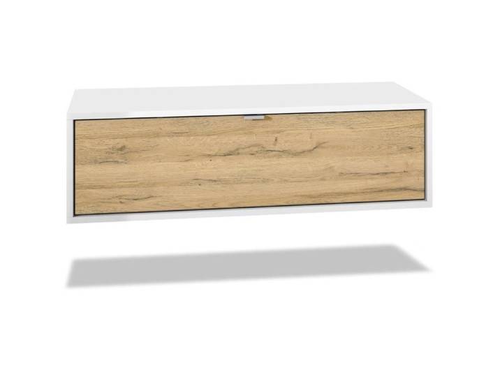 Vladon Meuble TV Lana 100 armoire murale lowboard 100 x 29 x 37 cm caisson en noir mat façades en Chêne Nature