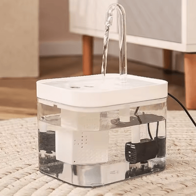 Inspire Picks CrystalFlow Transparent Automatic Pet Water Fountain With Circulating Fresh Water white