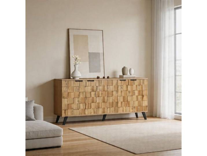Buffet bas - 160 5x35 5x78 cm - 4 portes - Aspect bois texturé - Étagères réglables