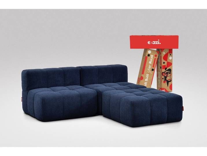 3-tlg. Modulsofa Blau – 2 Mittelteile, 1 Hocker