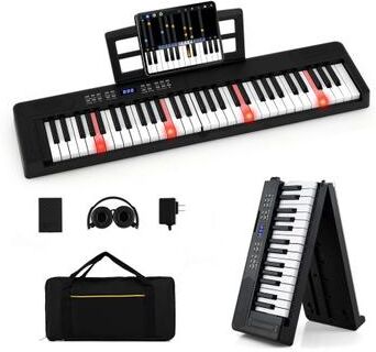 Costway 61-Key Foldable Piano Keyboard Full-size Electronic Keyboard with MIDI and Split Function-Black
