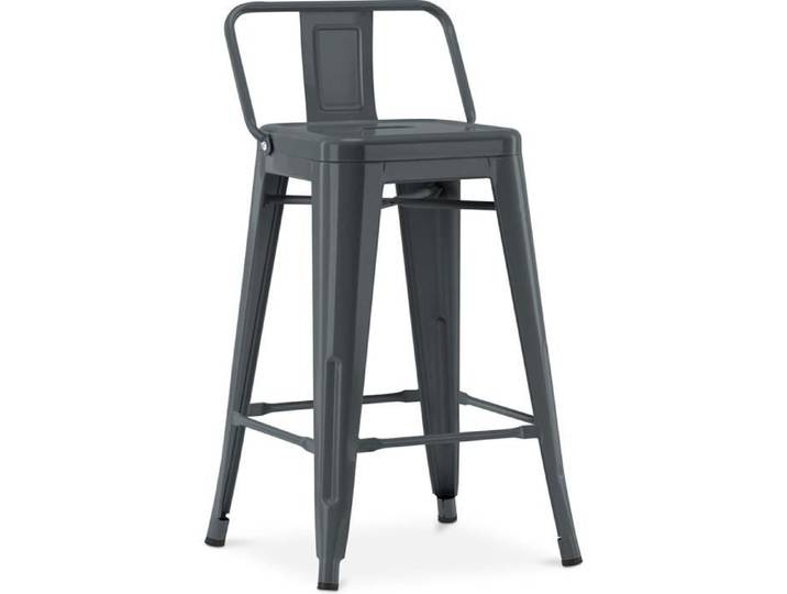 Tabouret de bar avec dossier - Design industriel - 60cm - Nouvelle édition - Metalix Gris foncé