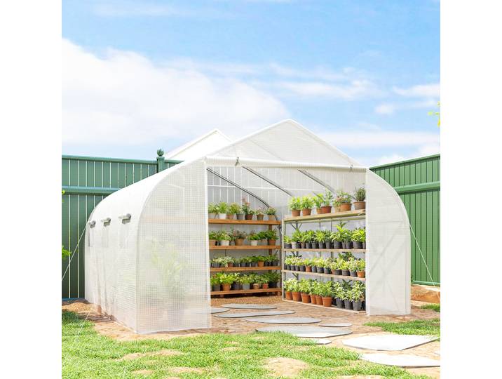 Outsunny Serre Tunnel 13,31m² Acier Blanc
