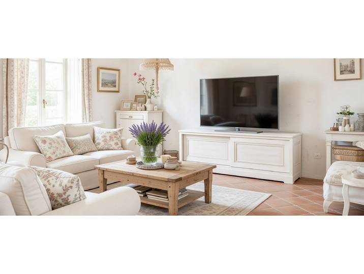 TV-Lowboard Glatt Pinie Massiv, gebürstet Weiß/Pinie Weiß 166cm