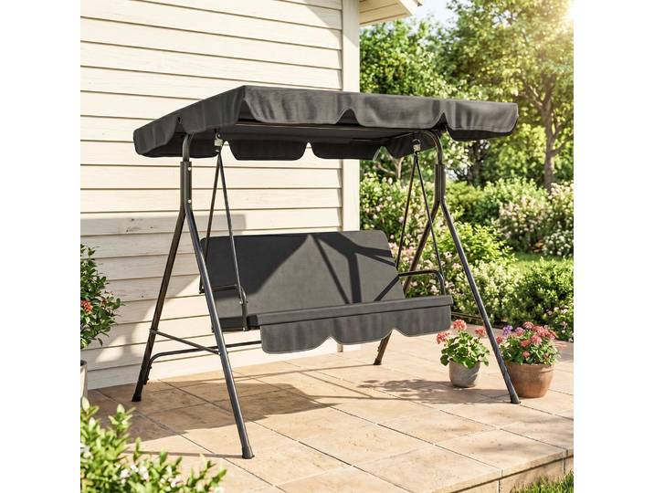 Outsunny Balancelle Jardin 3 Places Acier Noir Polyester