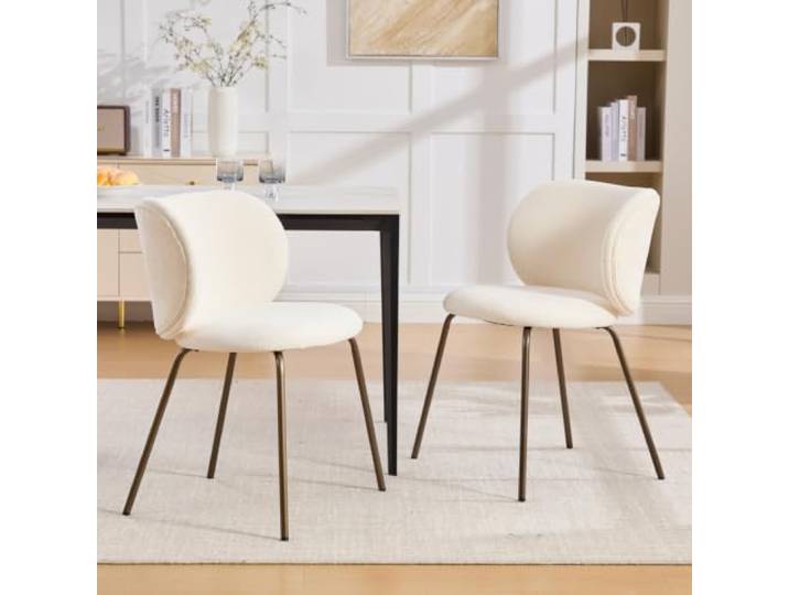 Ropilly Esszimmerstühle 2er-Set Chenille Polsterung Bronze Metallbeine für modernes Esszimmer
