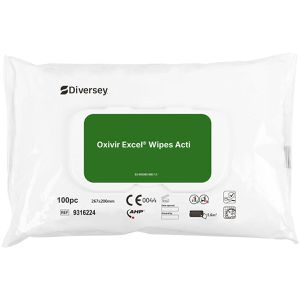 Diversey Desinfektionstücher Oxivir Excel Wipe Acti, für Flächen, ohne Alkohol, 20 x 27 cm, 100 Tücher