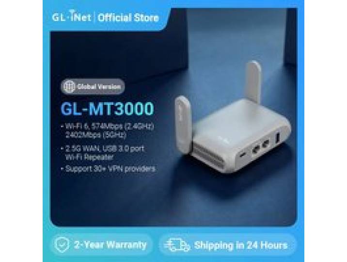 GL.iNet GL-MT3000 (Beryl AX) Wi-Fi 6 draadloze reis-Gigabit-router, Connect Public & Hotel Wi-Fi, Captive Portal, Cybersecurity