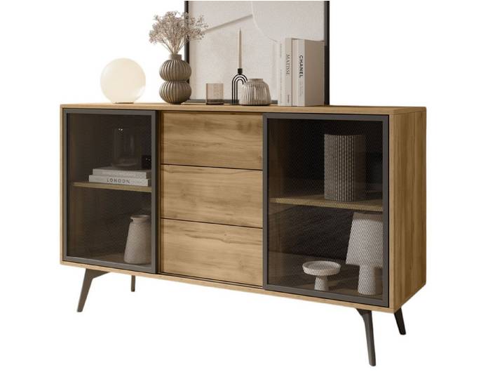 Compleo Kommode mit drei Schubladen und zwei Schwebetüren SLOW, Loft design