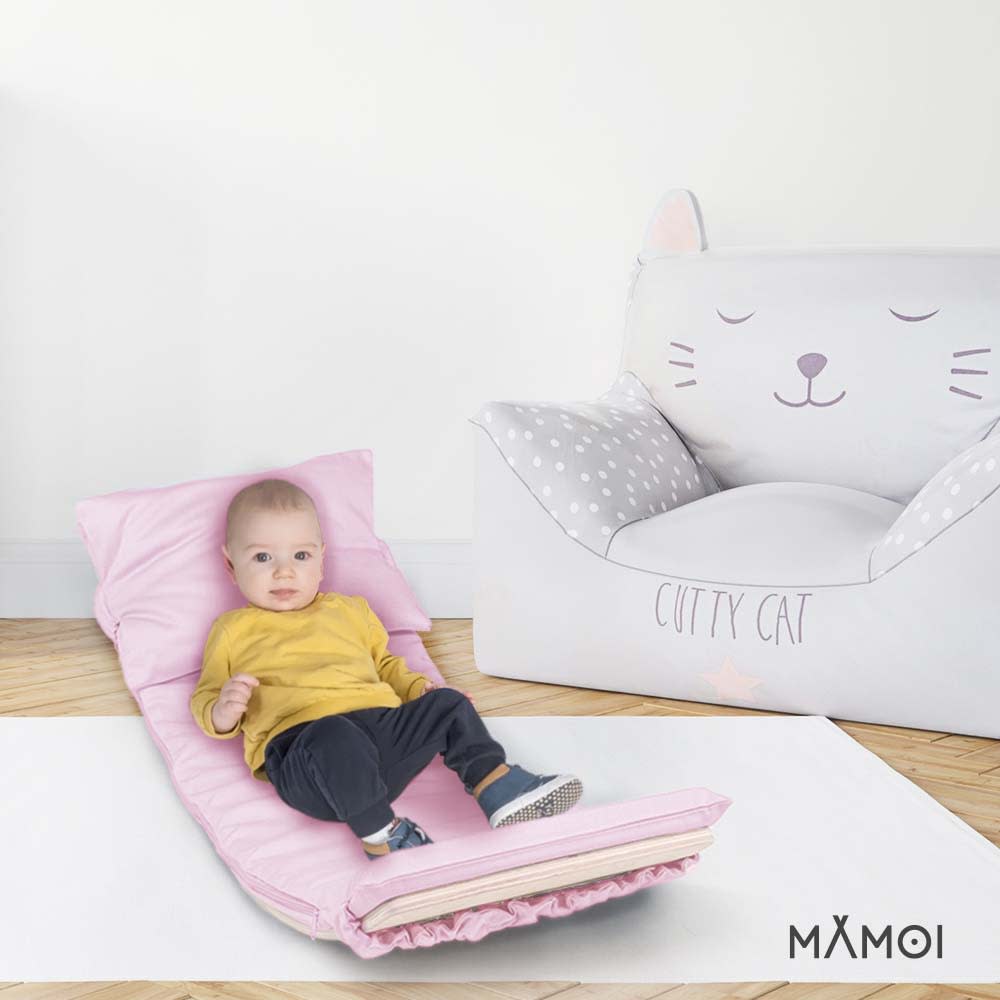 Mamoi Planche d'équilibre pour enfant en contreplaqué et matelas rose Beige 80x19x30cm