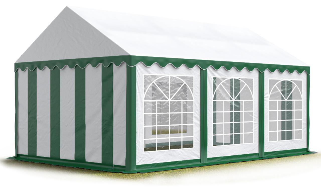 TOOLPORT Partyzelt Festzelt 4x6 m Garten-Pavillon PVC Plane 700 N in grün-weiß Wasserdicht