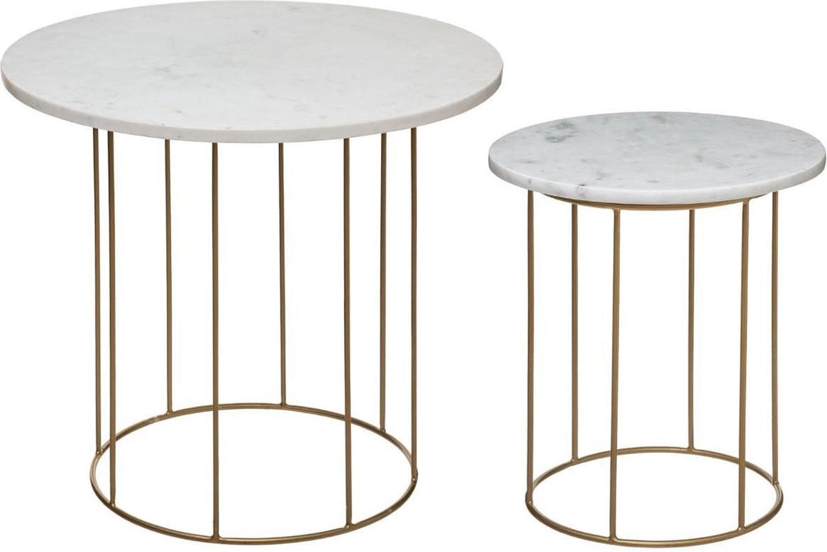 Atmosphera Marble bijzettafel set van 2 - Goudkleurig en marmer - Salontafel