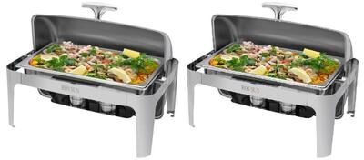 1/2 Set 9Qt Full Size Roll Top Stainless Steel Rectangular Chafer Buffet Chafing Dish
