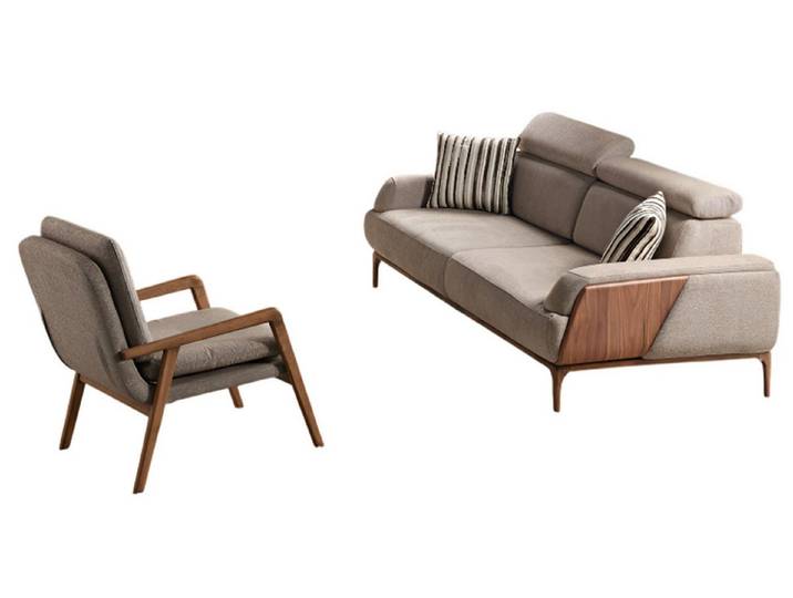 JVmoebel Polstergarnitur Beiges Stoffsofa mit Polstersessel im eleganten Design, (2-tlg)
