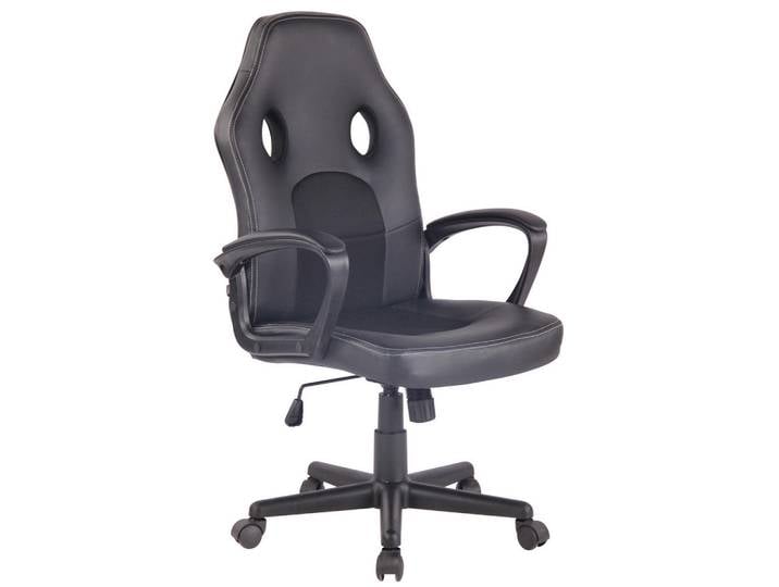 CLP Drehstuhl Lederlook Schwarz/Schwarz, Schwarz, Schwarz, Kunststoff, 61x106x59 cm, Büromöbel, Bürostühle, Drehstuhl