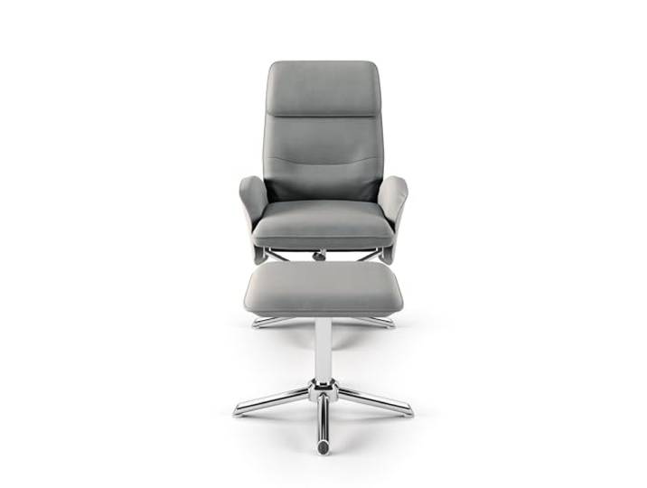 Alphason Belding Relaxsessel mit Hocker, PU-Leder Grau, manuelle Liegefunktion mit Spannungskontrolle, drehbarer Fernsehsessel mit Chromgestell, 70 x 104 x 102 cm